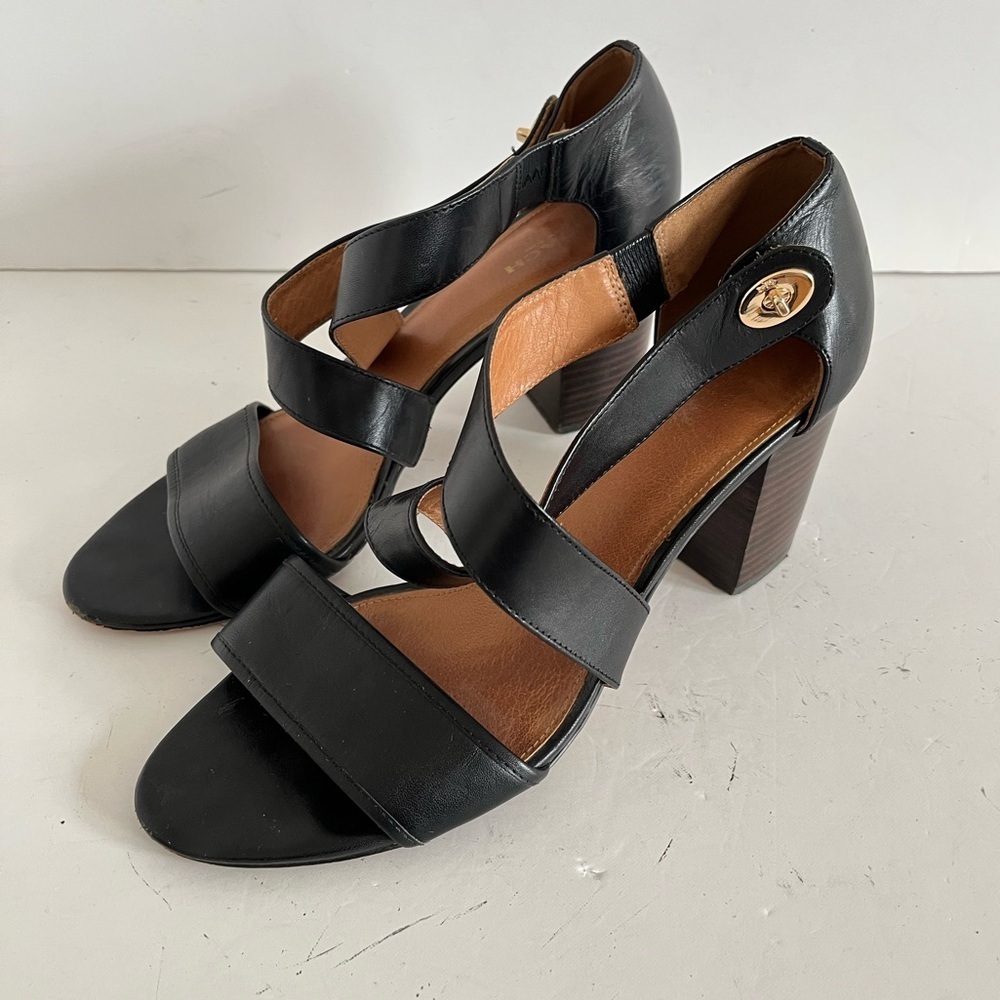 Coach Black Gold Turnlock Heel Sandal Size 9B - Picture 2 of 9